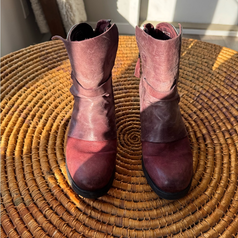 Miz mooz Red Combat Moto Boots with Distressed Leather Look